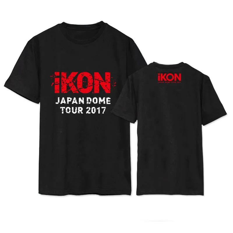 Kpop IKON JAPAN DOWE Тур альбом рубашки casual Повседневная хлопковая одежда футболка Топы с короткими рукавами футболка DX461 - Цвет: Black