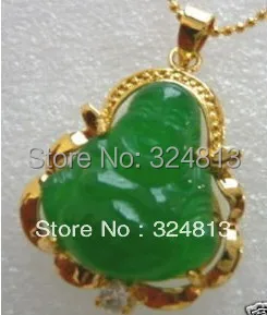 Зеленый нефритового будды 18 К GP ожерелье кулон нано-приемник #1474 | Украшения и