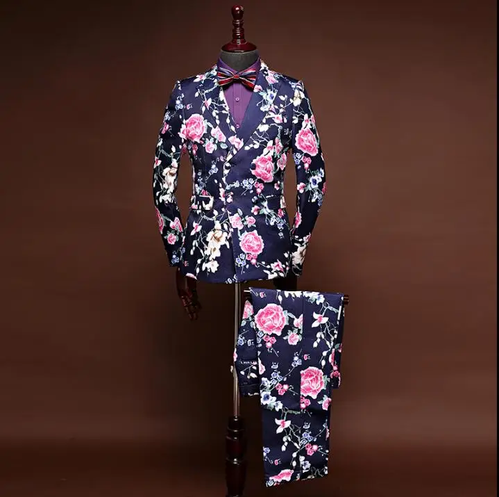 

Double-breasted clothes men suits designs stage costumes for singers jacket men printing blazer dance star style dress punk