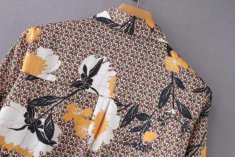 Женская винтажная рубашка с цветочным принтом vestidos, блуза, Женская шикарная Повседневная облегающая деловая женская блуза, топы с длинным рукавом LS2561