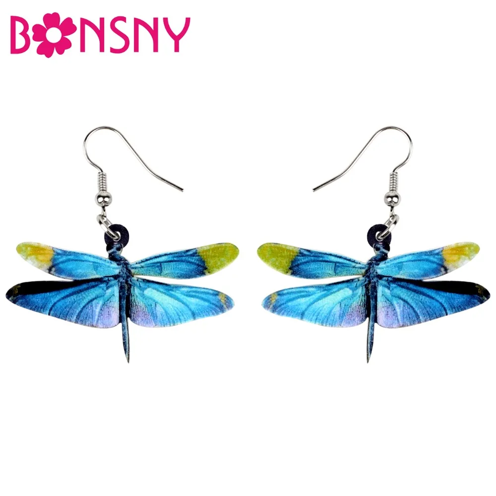 

Bonsny Acrylic Cartoon Blue Dragonfly Earrings Big Long Dangle Drop Fashion Insect Jewelry For Women Girls Teens Original Bulk