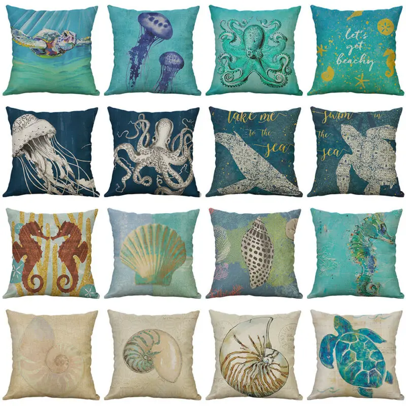 

Decor Cover Pattern Home Linen Cushion Conch Pillow Octopus Cotton Case 18"