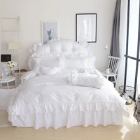 pure white color princess king queen twin women girls bedding set bed skirt set duvetquilt cover 34pcs decorative pillow shams