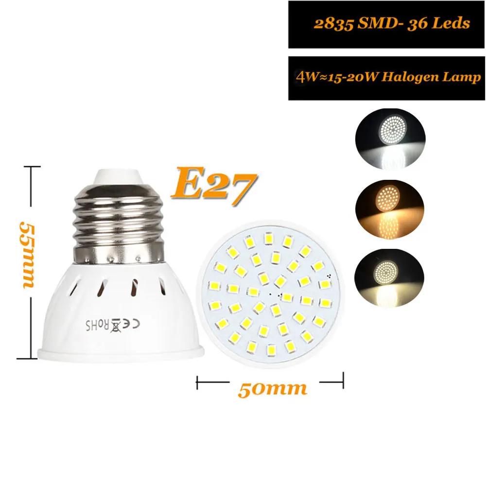 Светодиодная лампа E27 220 В SMD 2835 ампула Светодиодный точечный светильник 110 12 24