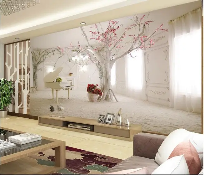 3d обои фотообои на заказ романтическая мечта пианино дерево ТВ фон домашний