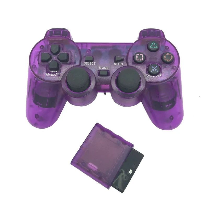 Фиолетовый Прозрачный беспроводной геймпад для sony PS2 контроллер Вибрационный шок джойстик беспроводной контроллер для Playstation 2 Консоль джойстик - Цвет: Фиолетовый