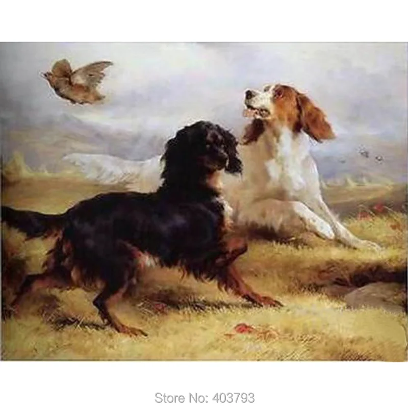 Настенная живопись Repro современная абстрактная картина маслом две собаки и птицы