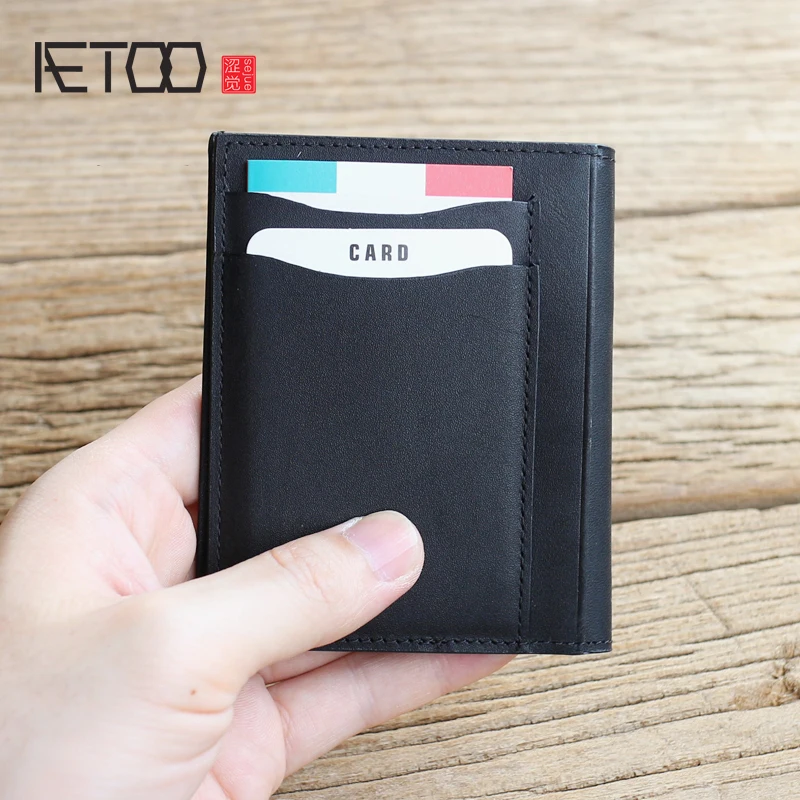 

Мини-кошелек AETOO из воловьей кожи для мужчин и женщин, тонкий спортивный футляр Для водительских прав с держателем для карт