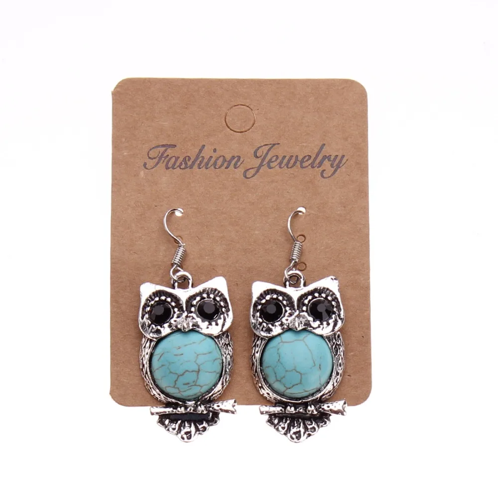 2016 богемные винтажные серебряные серьги в виде совы голубой хаулитовый бисер