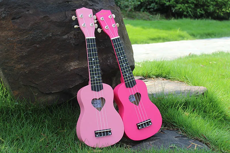 Горячая Распродажа, Mcool, 21 дюймов, розовая Гавайская гитара Ukelele, 4 струны, гавайская мини-гитара в форме сердца, отверстие для тона, липа, дерево, Uke