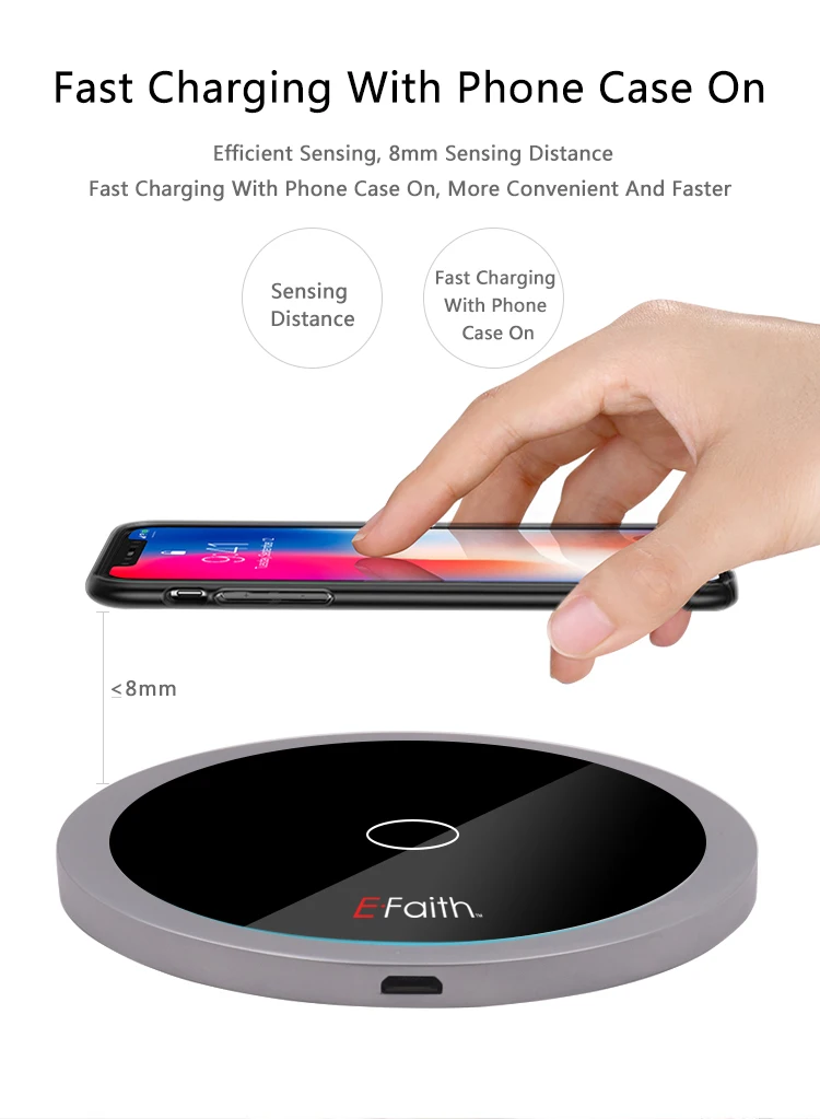 Беспроводное зарядное устройство EFaith 10 Вт Qi для iPhone X/8 видимая быстрая