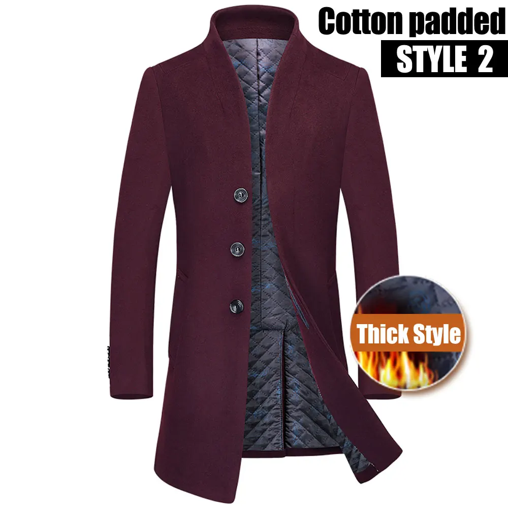 Style2 Wine Новинка, утолщенное зимнее шерстяное пальто для мужчин, толстое шерстяное пальто для мужчин, Повседневная модная хлопковая стеганая куртка и пальто, длинные куртки, верхняя одежда - Цвет: Style2 Wine