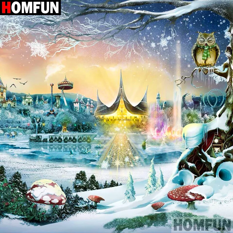 Алмазная 5d-картина HOMFUN Снежный дом вышивка крестиком с полными