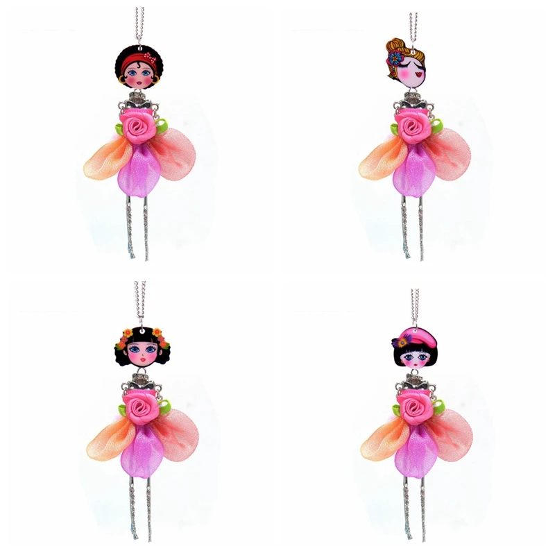 

Creative Handmade Pink Flower Dress Girl Fairy Doll Necklace Sweater Fabric Crafts Women Jewelry Children Gift Dropshipping