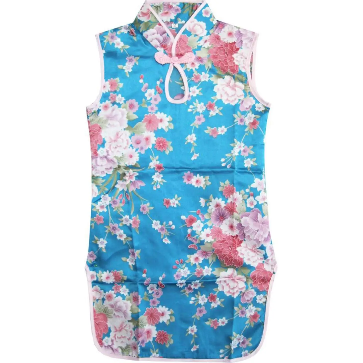 Girls Dress Blue Flower Silk Cheongsam Chinese Children Clothing 2020 Summer Princess Wedding Party Dresses Clothes Size 12M-8 | Детская
