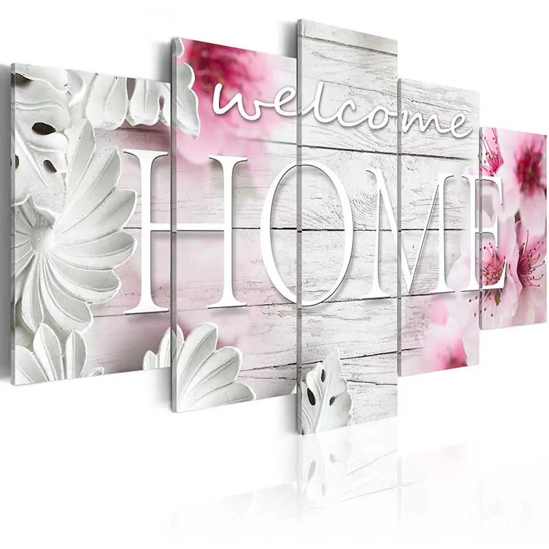 

HD Print 5 Pieces Home Prints Yellow Pink and Blue Flowers Poster Wall Art Pastel Modern Canvas Painting for Bedroom Home Decor