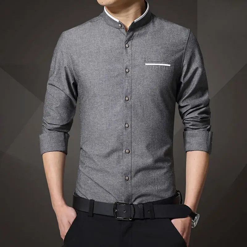 Men's long sleeve collarless shirts Clearance