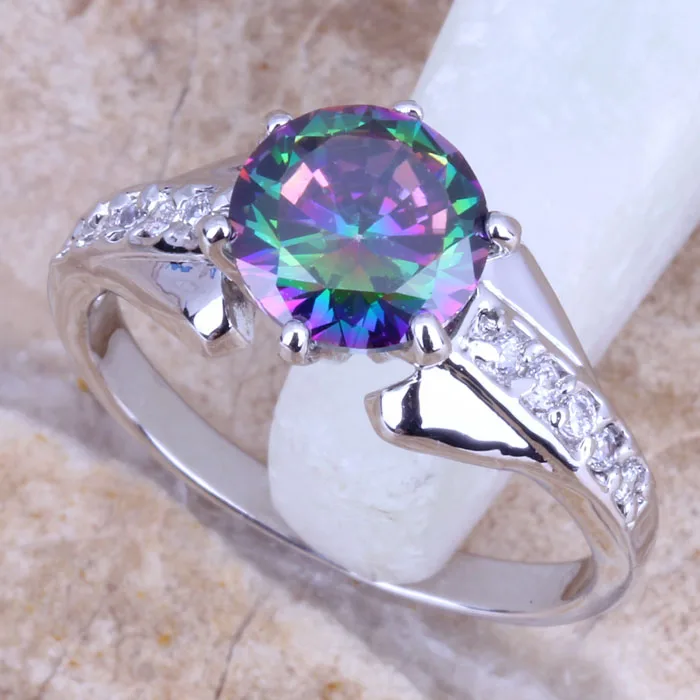 Модное посеребренное кольцо с радужным кубическим цирконием и белым Размер 6 / 7 8 9