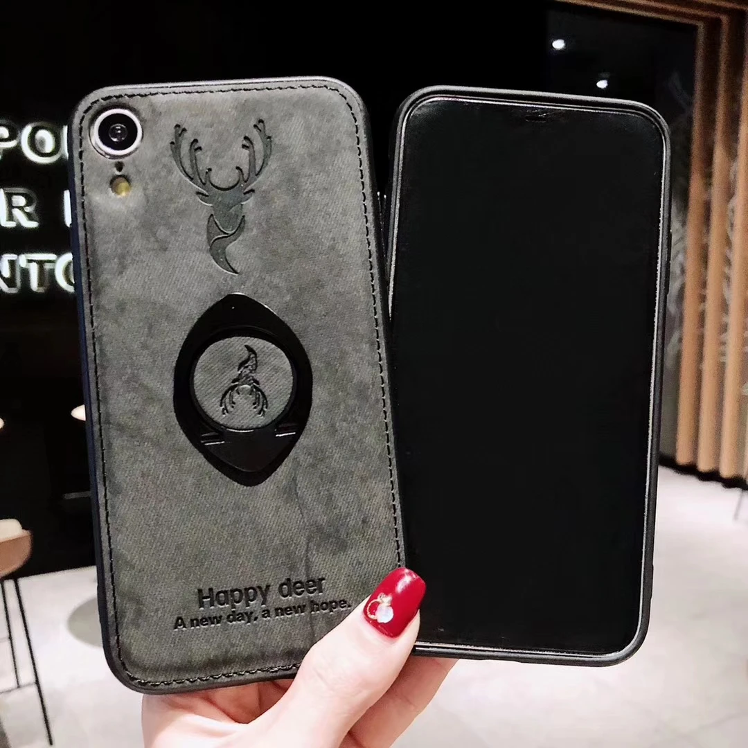 Magnetic Cloth Deer Style Full Cover Case for Iphone 6 6s 7 8 Plus X Silicone Stand XS Max XR with Ring Holder |