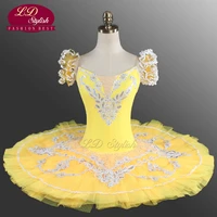 adult yellow classical ballet tutu yagp professional pancake ballet with flower fairy ballet tutu costume dancewear ld0005