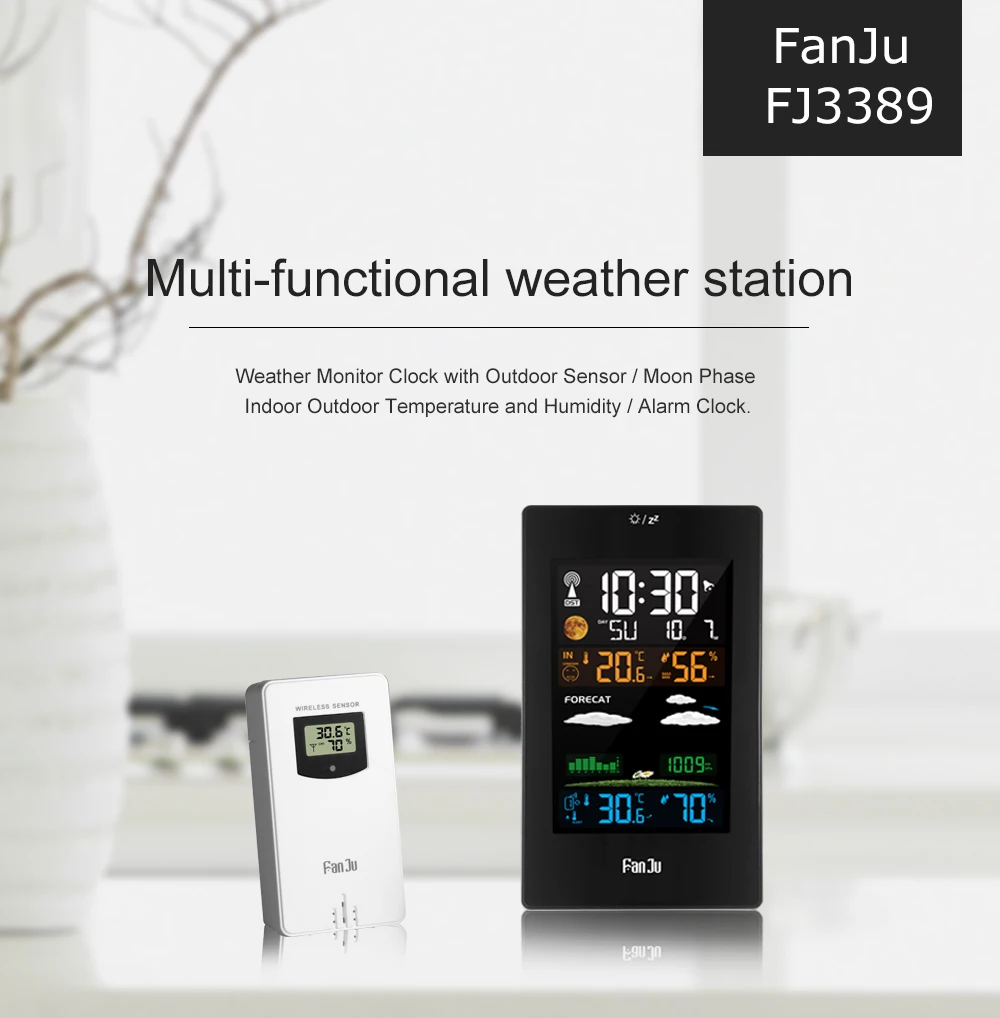 FanJu FJ3389 настенные часы цветной Метеостанция ЖК цифровой будильник Температура Влажность комфорт дисплей настольный датчик современный дизайн