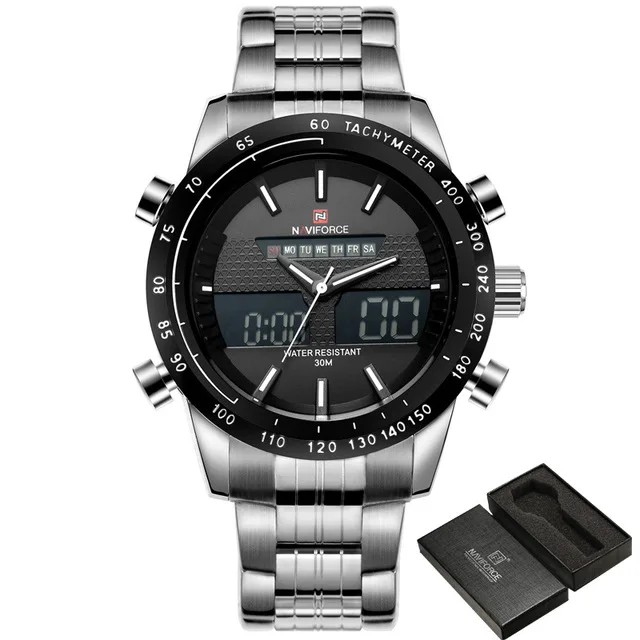 white black Relogio masculino, люксовый бренд, NAVIFORCE, мужские модные спортивные часы, мужские кварцевые цифровые аналоговые часы, мужские полностью Стальные наручные часы - Цвет: white black