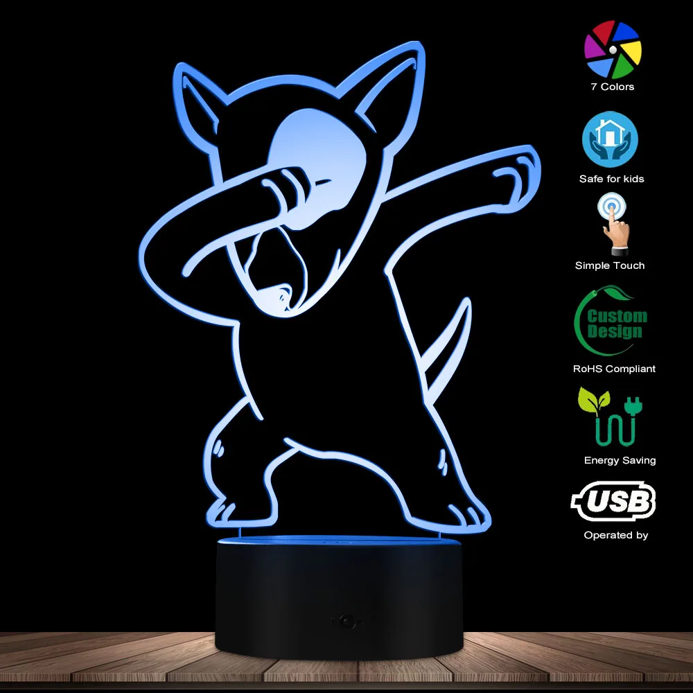 Dabbing бультерьер светильник ing 3D Оптическая иллюзия светильник USB ночник DAB собака животное светящийся светодиодный светильник домашний декор настольная лампа