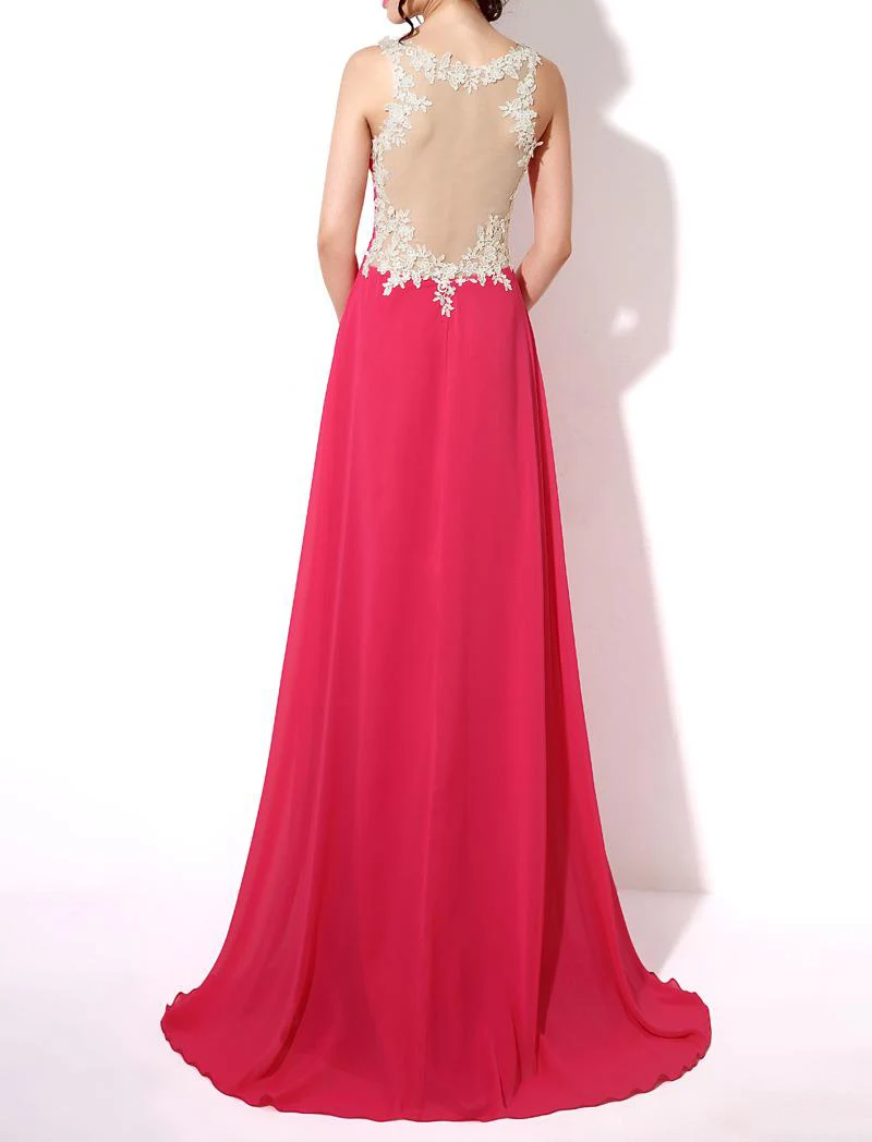 Сексуальная Рукавов See Through Назад Длина Пола Вечернее Дрес Элегантный Аппликации