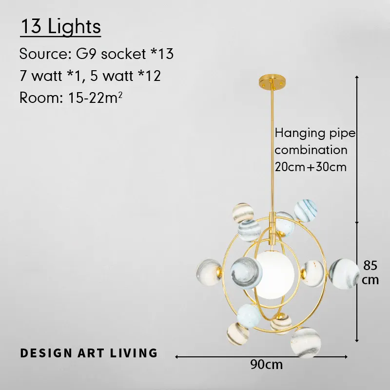 13 Lights Hang Pipe Светодиодный стеклянный шар подвесной светильник для детской комнаты, гостиной, современные креативные подвесные лампы в стиле планеты - Цвет корпуса: 13 Lights Hang Pipe
