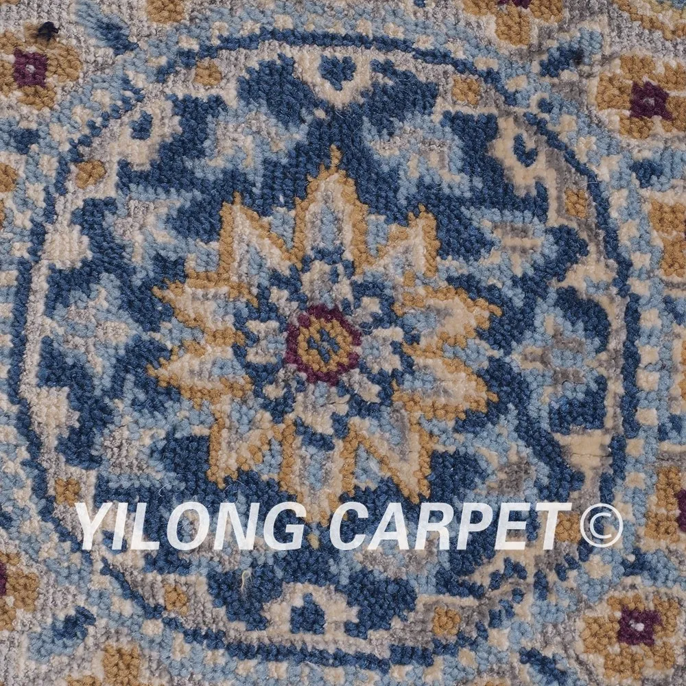 YILONG 5 'x 5' современный шерстяной ковер круглый кружевной синий цвет ручной