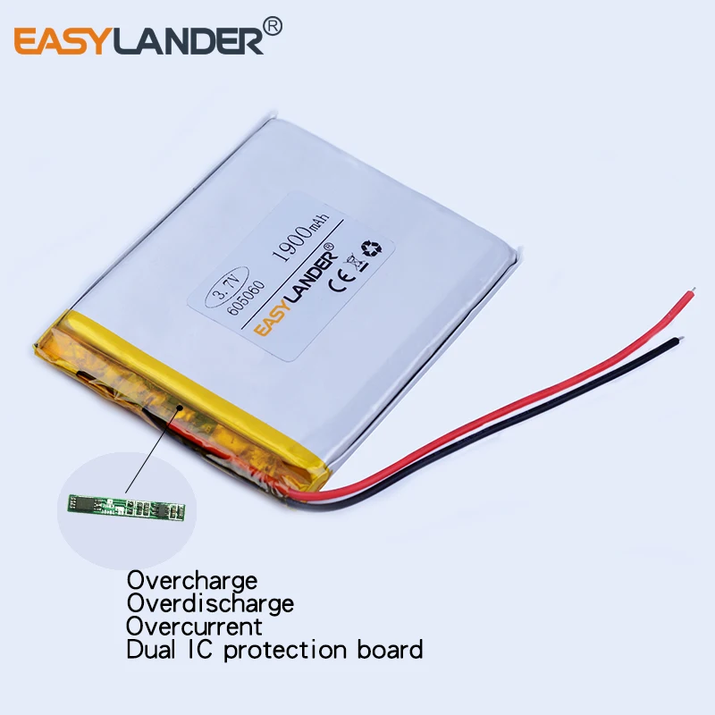 

10pcs/Lot 605060 3.7V 1900mAh Rechargeable li-Polymer Li-ion Battery For DVD PDA DVR speaker MP5 GPS Tablet PC Digital Products
