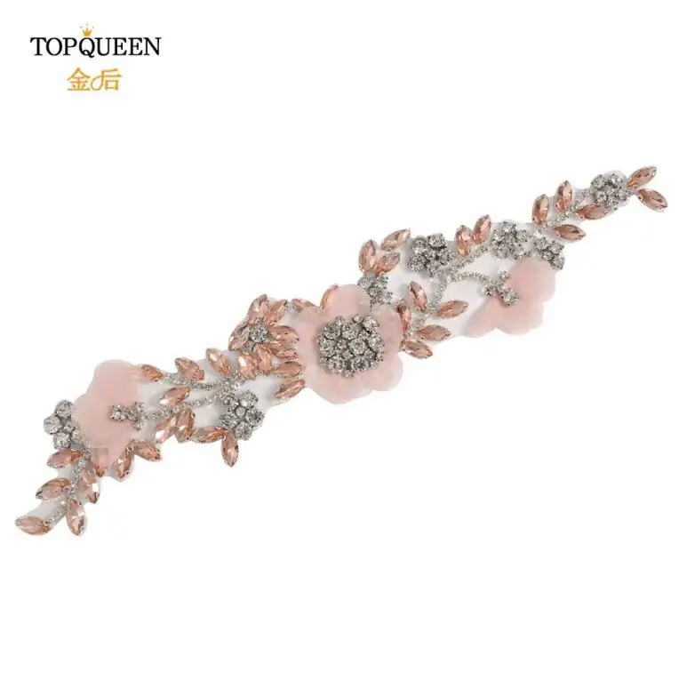 Applique TOPQUEEN, S419-R, розовое платье, румяна, розовые ремни, розовый пояс для женщин, розовые стразы, Цветочный Пояс для подружек невесты - Цвет: Applique