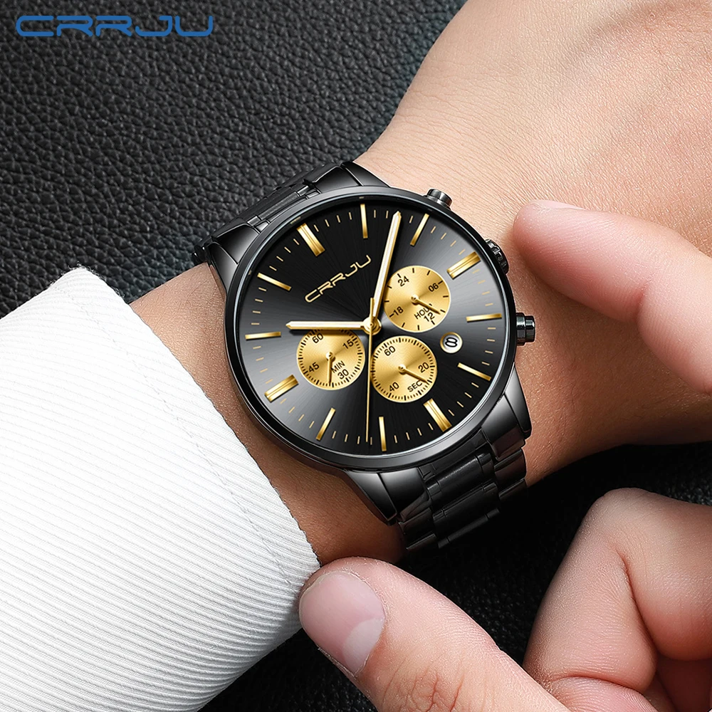 

Luxury Brand Men Military Sport Watches with Date CRRJU Analog Quartz Wrist Watch For Man Luminous Hands Clock Reloj Hombres