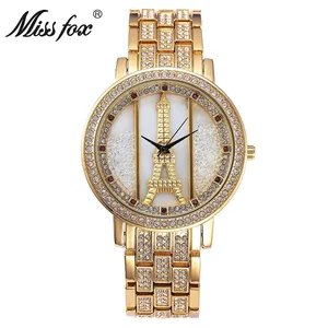 Miss Fox брендовые Роскошные модные часы с изображением Эйфелевой башни, высококачественные женские кварцевые часы со стразами