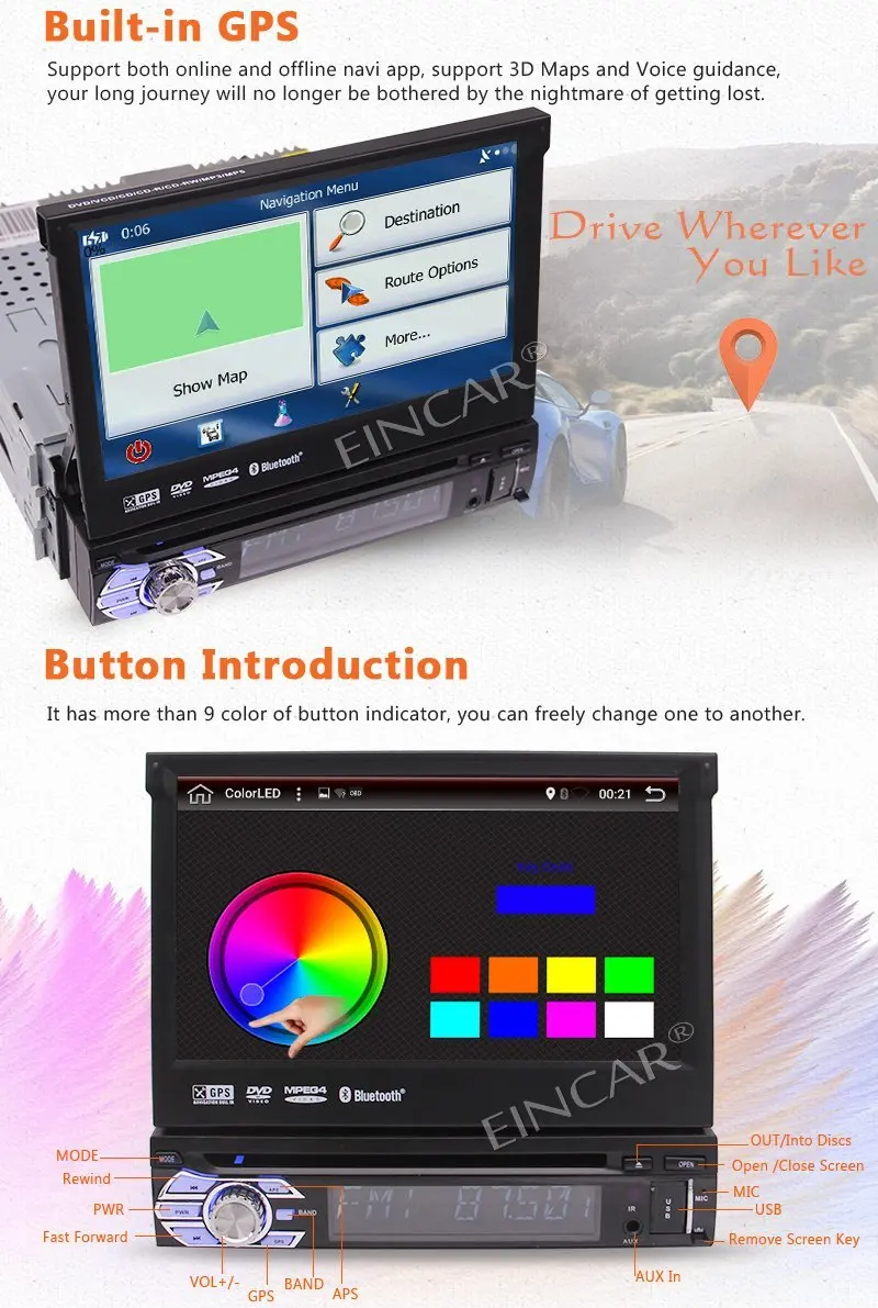 1 Din Android 6 0 Автомобильная стерео Электроника сенсорный экран автомобильный