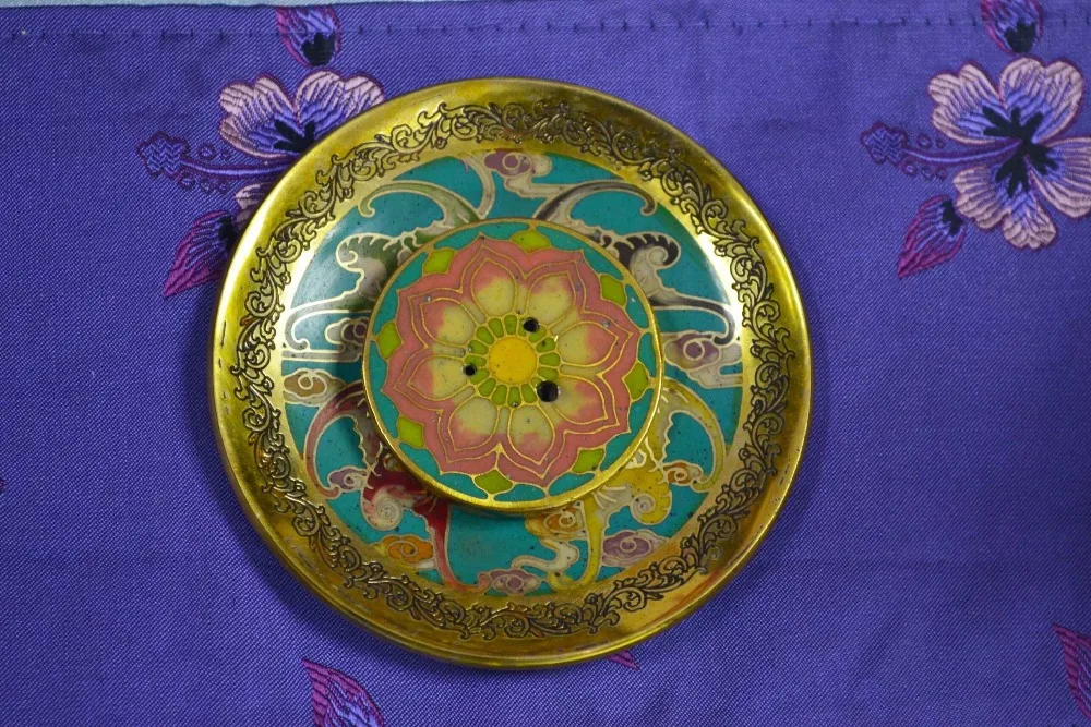 

Tibet Ore Milled Pigment Gilt Cloisonne Incense Burner Hand-carved Brass Aromatherapy Plate
