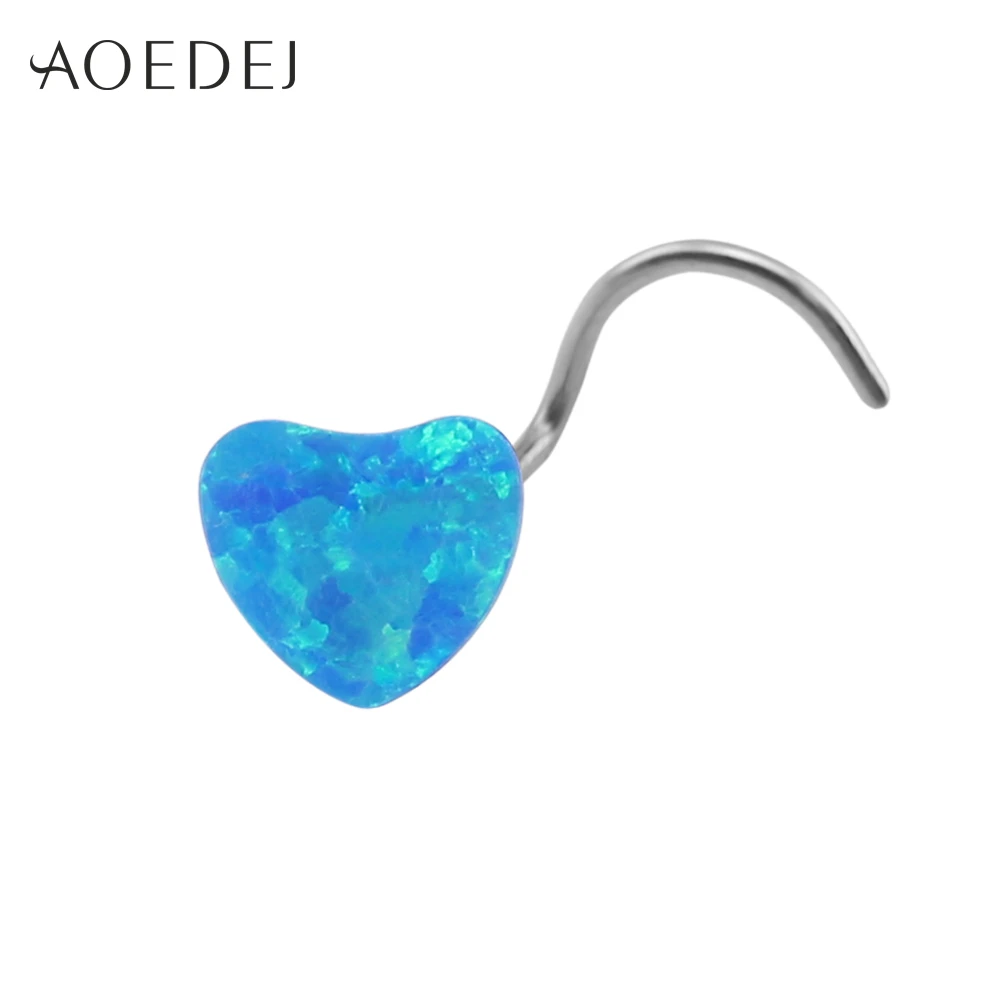 Blue Heart AOEDEJ 3 цвета сердце нос шпилька для пирсинга, из нержавеющей стали синий природный камень опал кольца и штанги в нос украшение для пирсинга носа - Окраска металла: Blue Heart