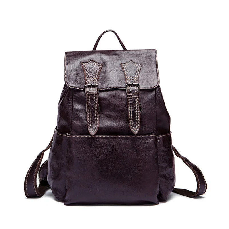 red brown Рюкзак из натуральной кожи мужская и женская сумка на плечо дорожная Bolsa Feminina школьные сумки высокой емкости масло воск кожа модный подарок s - Цвет: red brown