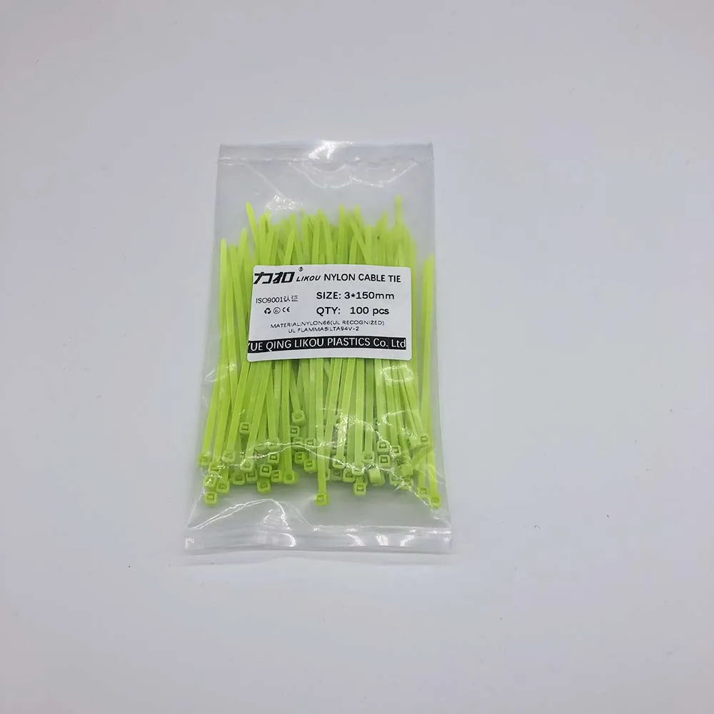 Fluorescent green LIKOU самоблокирующиеся красочные нейлоновые кабельные стяжки 3x150 мм 100 шт. 12 цветов пластиковые стяжки на молнии для связывания проводов ремни - Цвет: Fluorescent green