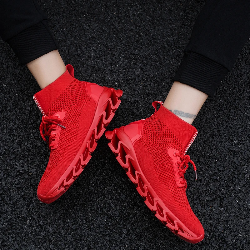 Men Fashion Casual Sneakers 2019 Summer Breathable Mesh Socks Shoes Design Lace-Up Men's Leisure Street | Обувь