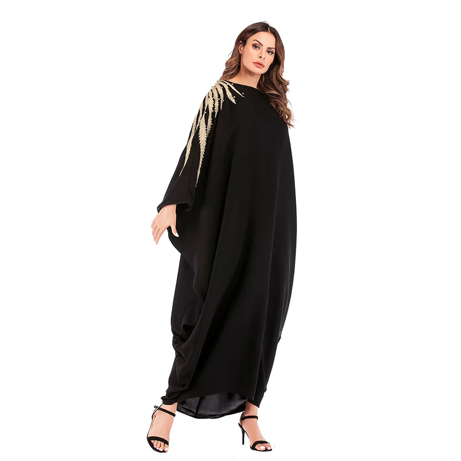 Women Muslim Maxi Dress Nida UAE Abaya Batwing Sleeve Robe Gowns Jubah Kimono Ramadan Arab Embroidery Islamic Moroccan Kaftan |