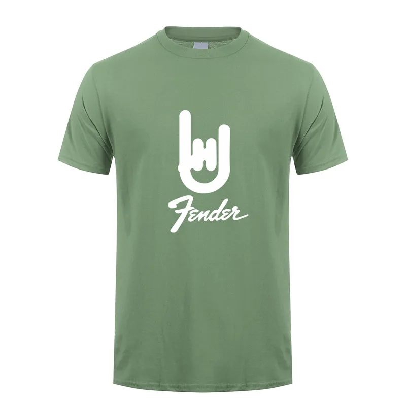 Military green Fender мужская футболка Летняя Новинка короткий рукав хип-хоп рок-ролл гитара футболка Топы DS-008 - Цвет: Military green