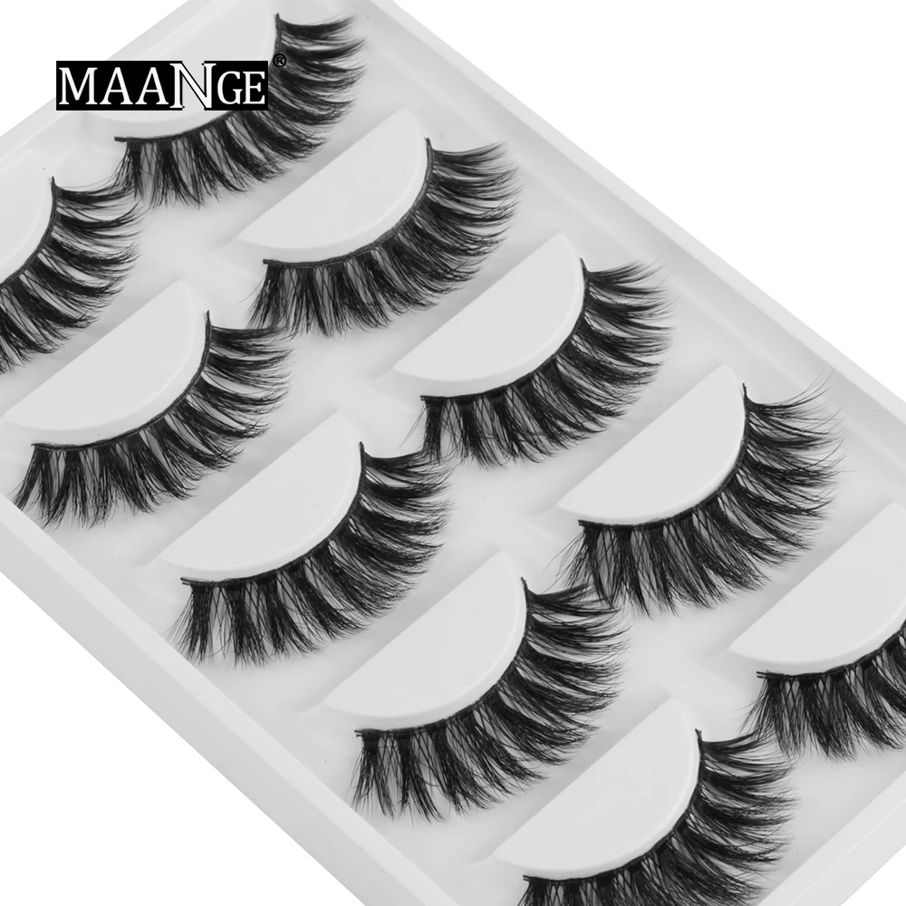 MAANGE 5 пар 3D норки накладные ресницы безжалостные ручной работы натуральные женские модные пластиковые накладные ресницы, пучок принадлежности для макияжа