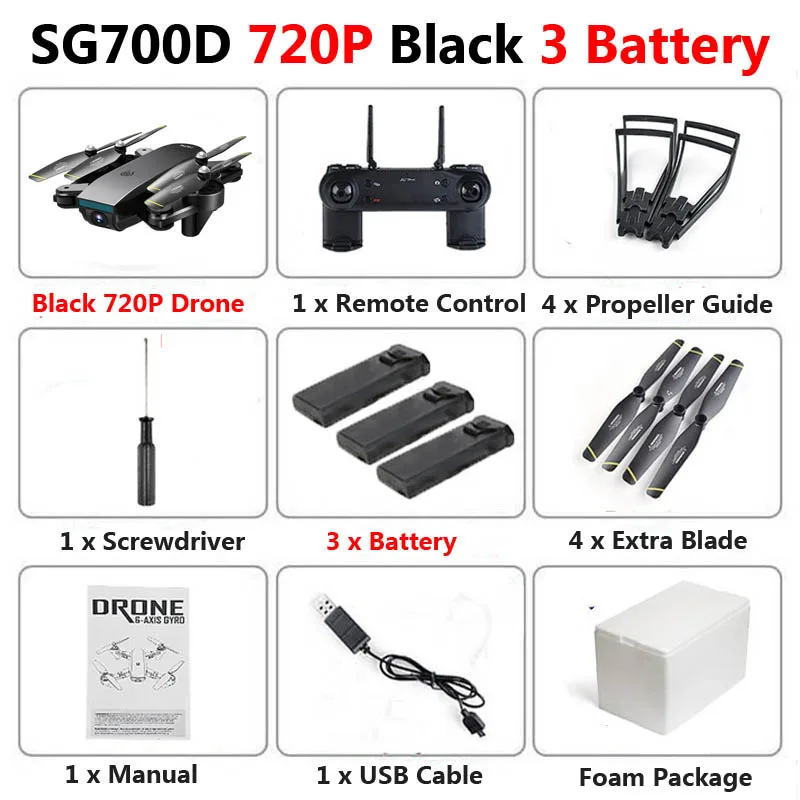 Black 1080P 3b Foam SG700-D Профессиональный складной Дрон с двойной камерой 1080P 720P 4K Selfie WiFi FPV оптический поток RC Квадрокоптер вертолет XS809S - Цвет: Black 1080P 3b Foam