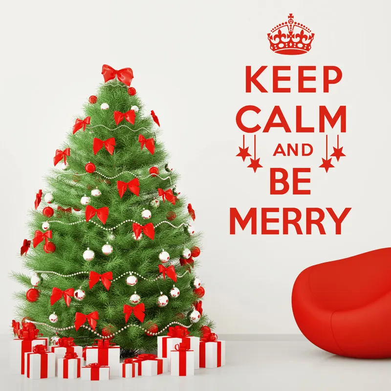 

Keep Calm And Be Merry Christmas Wall Sticker Stars Baubles Shop Home Window Seasonal Xmas Decal Vinyl Quote Decoration M-152