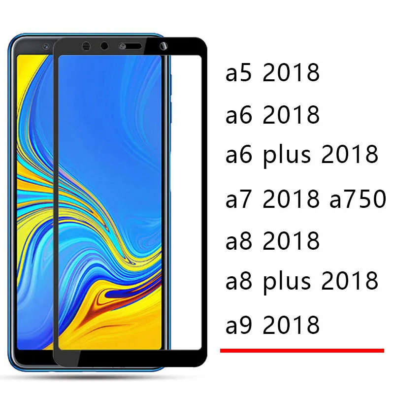 Чехол для Samsung A5 A6 A7 A8 Plus A9 2018 чехол с полным покрытием из клея закаленное стекло