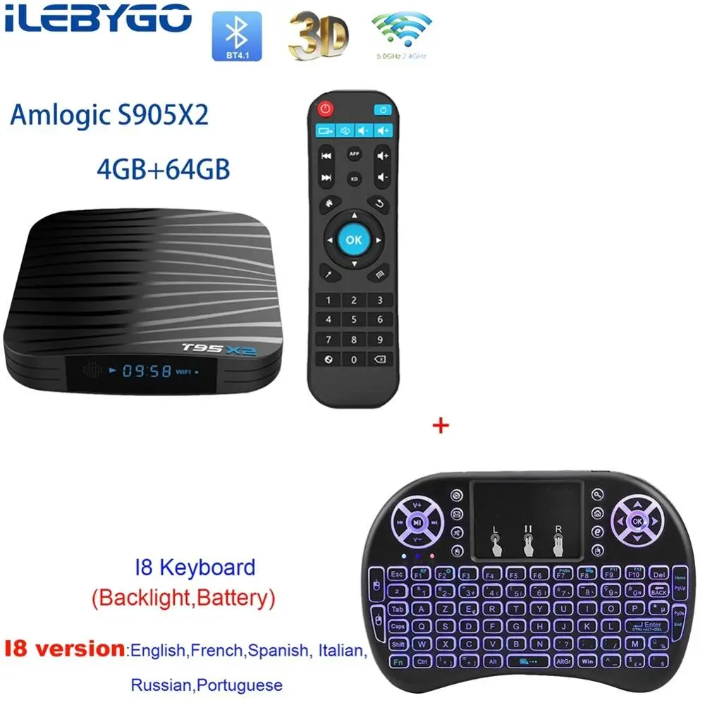 4GB 64GB I8 Android 8,1 Smart tv Box 4 Гб 64 Гб Amlogic S905X2 четырехъядерный T95X2 двойной Wifi 100 м H.265 4 к UHD 3D 60pfs USB3.0 Google Play T95 X2 - Цвет: 4GB 64GB I8