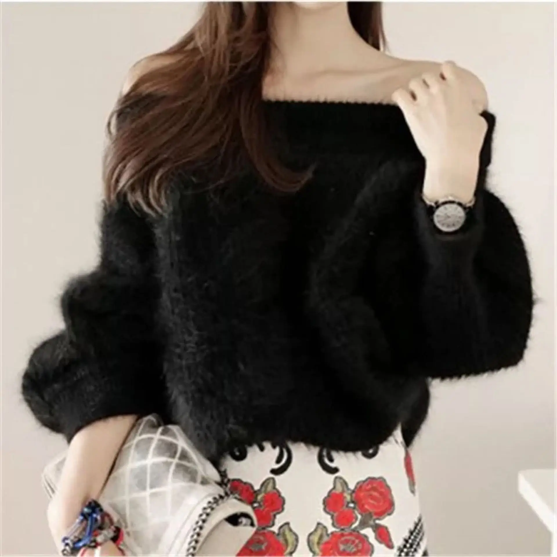 New Style Women Sweaters Slash Neck Lantern Sleeve Knitted Pullover Off Shoulder Female Jumper | Женская одежда