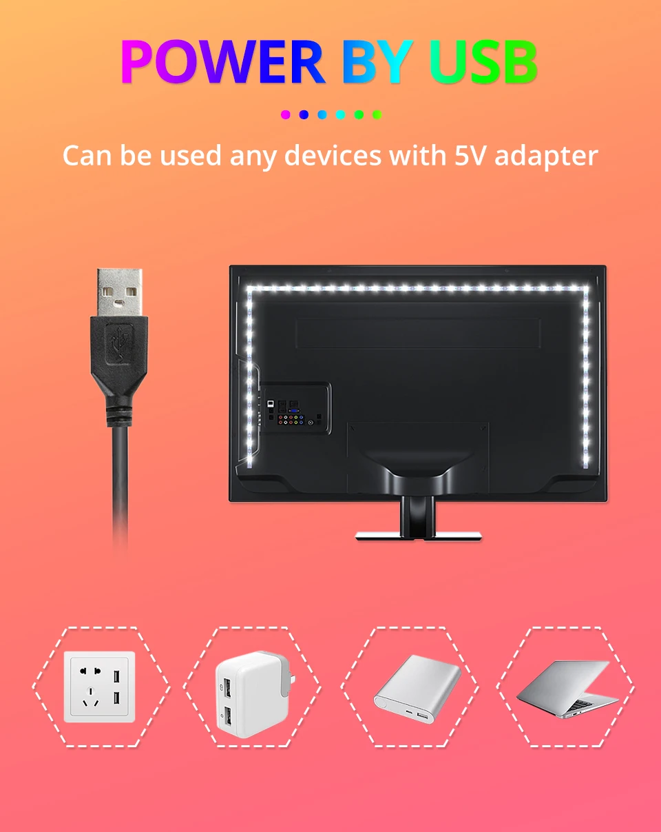 1 м 2 м 3 м 4 м 5 м RGB ночные светильники с Музыкальный датчик контроллер SMD 5050 60 светодиодов/м Диодная Светодиодная лента ТВ ПК подсветка экрана