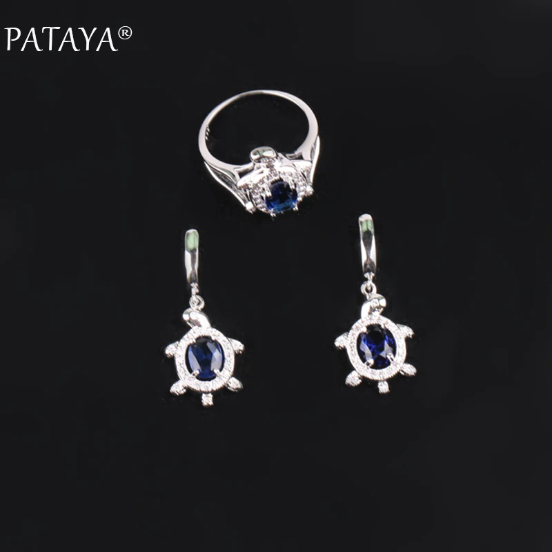 Маленькие серьги PATAYA набор из кольца и сережек настоящего белого золота синего